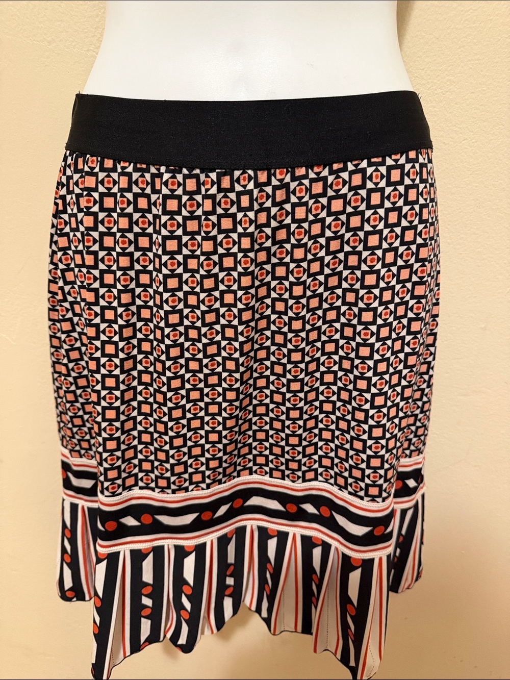 Max Studio Black, Cream and Coral Geometric High-Low Skirt
